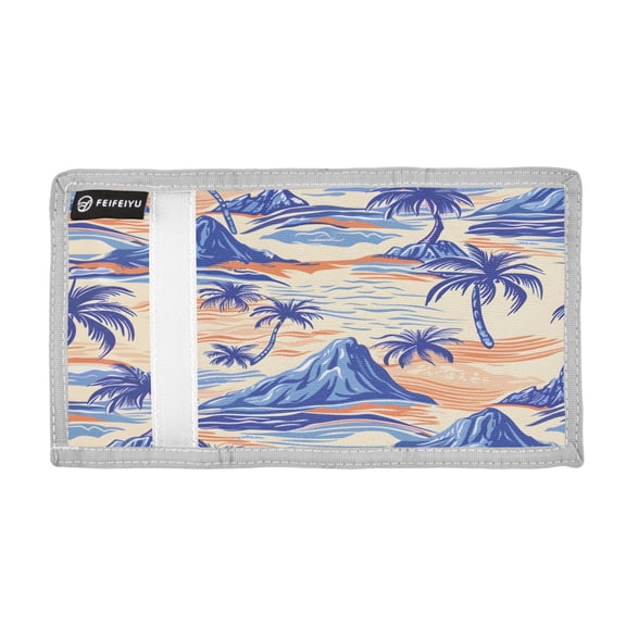 Palm Trees Rivers Mountains Trifold Wallets Card Holders Coin Pockets with Lanyards Portable Unisex