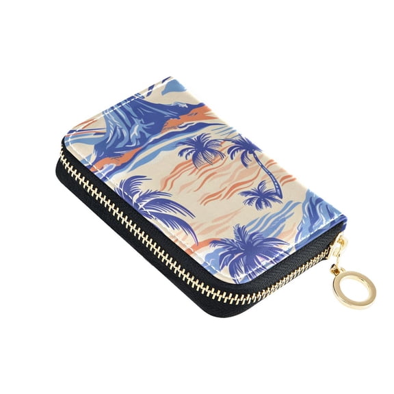 Palm Trees Rivers Mountains Women's Credit Card Holder PU Leather Zipper Wallet RFID Blocking
