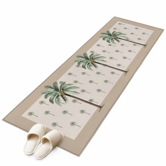 Palm Trees Runner Rug 2x6 FT,Non Slip Hallway Carpet,Brown Tropical Plants Summer Green Washable Soft Floor Carpet Non-Shedding Throw Runner Carpet Long Rug for Entryway Kitchen Bedside Sliding Door
