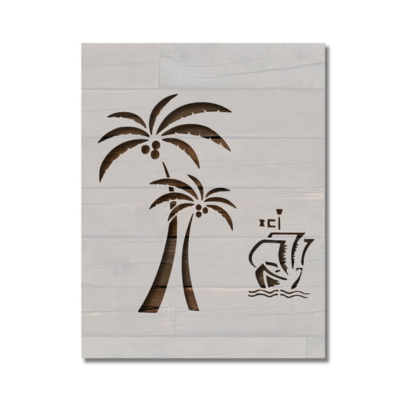 Palm Trees Sailboat Scene Scenery Stencil Template Reusable 8.5 x 11 for Painting on Walls, Wood, Etc. By Stencilville