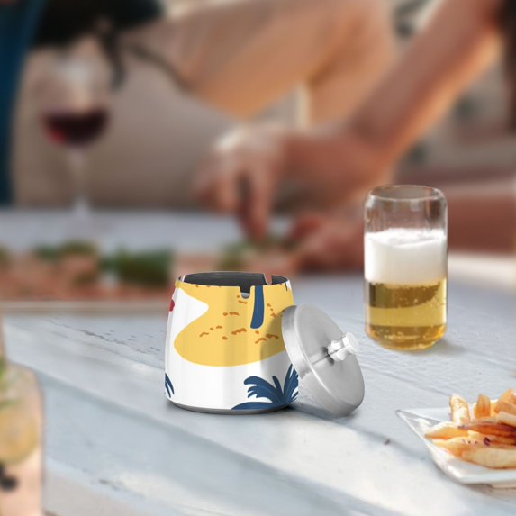 Palm Trees Sand Dunes Ashtray with Lid Cigarette Ashtray Stainless Steel Ash Tray Ash Holder for Home Outdoor