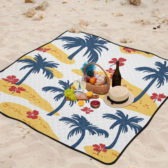 Palm Trees Sand Dunes Beach Blanket Outdoor Picnic Mat Sandproof Waterproof Foldable for Camping Travel Hiking
