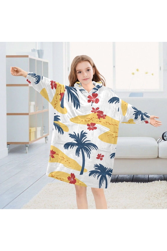 Palm Trees Sand Dunes Oversized Wearable Blanket Hoodie Sweatshirt Flannel for Unisex Girls Boys