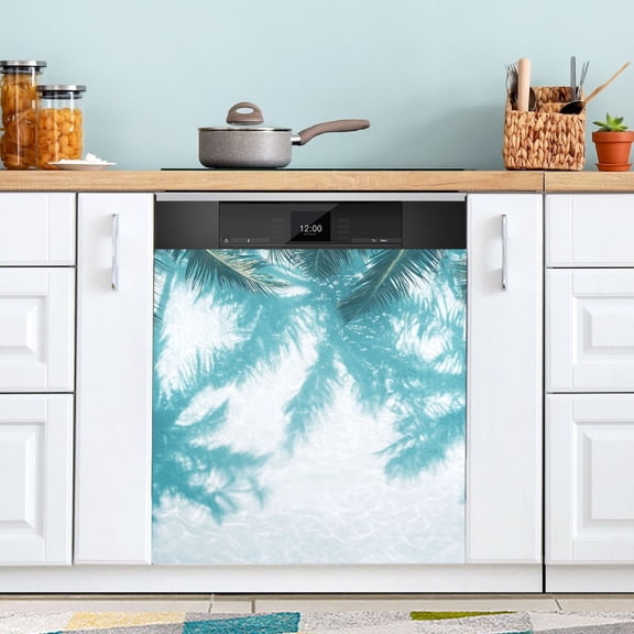 Palm Trees Shadows in Water Dishwasher Magnet Refrigerator Magnetic Cover Washing Machine Magnet Sticker Kitchen Decor
