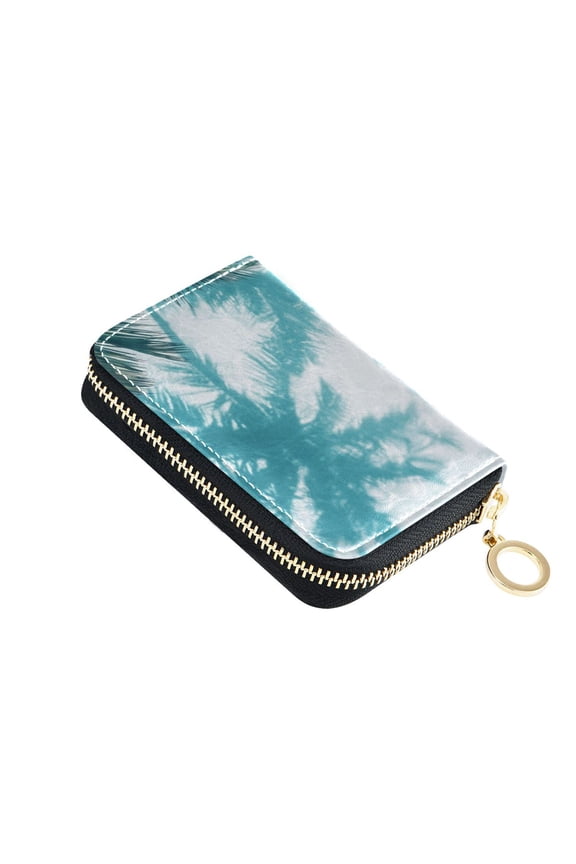 Palm Trees Shadows in Water Women's Credit Card Holder PU Leather Zipper Wallet RFID Blocking