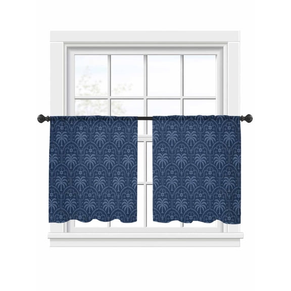 Palm Trees Sheer Curtains 2 Panels Set Retro Luxury Dark Blue Palm Tree Blue Texture Sheer Window Curtains Light Filtering Rod Pocket Voile Drapes for Bedroom Living Room 52"x54"