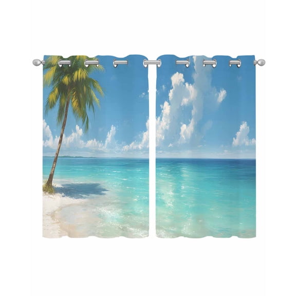 Palm Trees Sheer Curtains 39 Inch Length 2 Panels Set for Living Room/Bedroom, Summer Beach Coastal Nautical Sea Ocean Kitchen Curtains Grommet Semi-Sheer Curtains Window Treatments 27.5"x39"x2