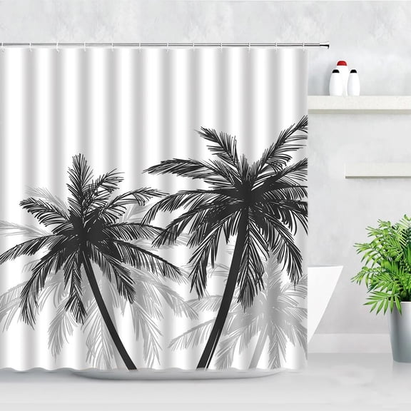 Palm Trees Shower Curtains Tropical Plant Koi Creative Design Hand Painted Art Home Wall Decor Cloth Bathroom Bath Curtain Sets