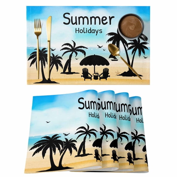 Palm Trees Silhouette Placemats Set of 12 Summer Coastal Vacation Place Mats Indoor Wipeable Table Mats Washable Cloth Dining Table Placemats for Kitchen Holiday Party Home Decor 13x19 Inch
