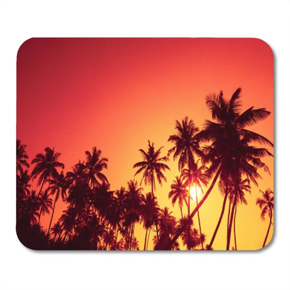 Palm Trees Silhouettes on Tropical Ocean Beach at Summer Warm Mousepad Mouse Pad Mouse Mat 9x10 inch