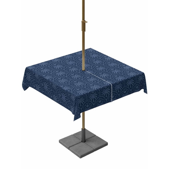 Palm Trees Square Outdoor Tablecloth with Umbrella Hole Retro Luxury Dark Blue Palm Tree Blue Texture 60x60 Inch Waterproof Table Cover Zippered Table Cloth for Garden Patio