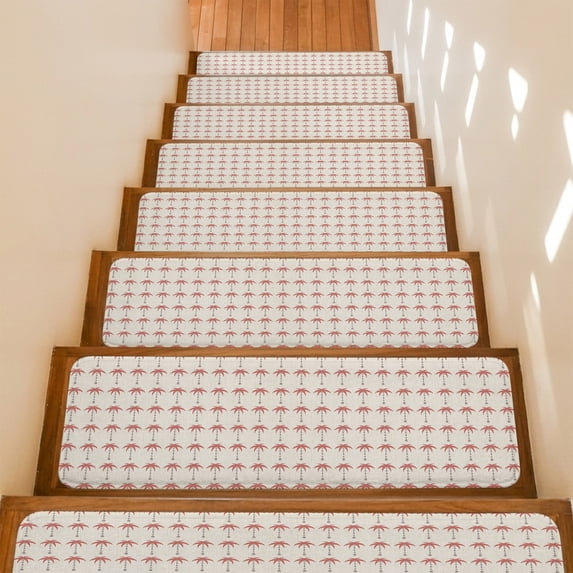 Palm Trees Stair Treads Non Slip for Steps Summer Vintage Nautical Coastal Beach Ocean Red Tree 4 Pcs Reusable Adhesive Stair Runner Mats for Dogs Elders Carpet Treads Rugs for Staircase 8x30 In