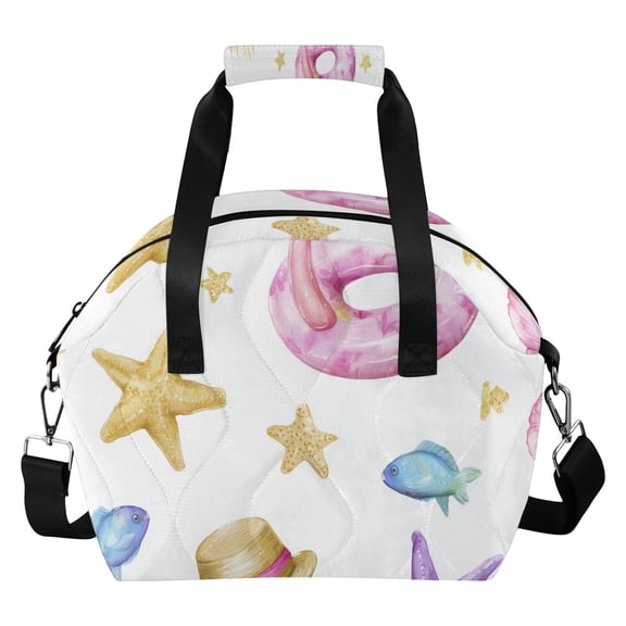 Palm Trees Stars Sun Flotadors Fishes Insulated Lunch Bag Reusable Quilted Lunch Box Waterproof Leakproof Lunch Container