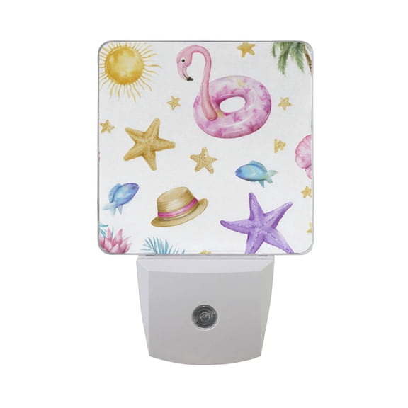 Palm Trees Stars Sun Flotadors Fishes LED Night Light Sensor Lamp Plug-in Adjustable Brightness 2 Pack