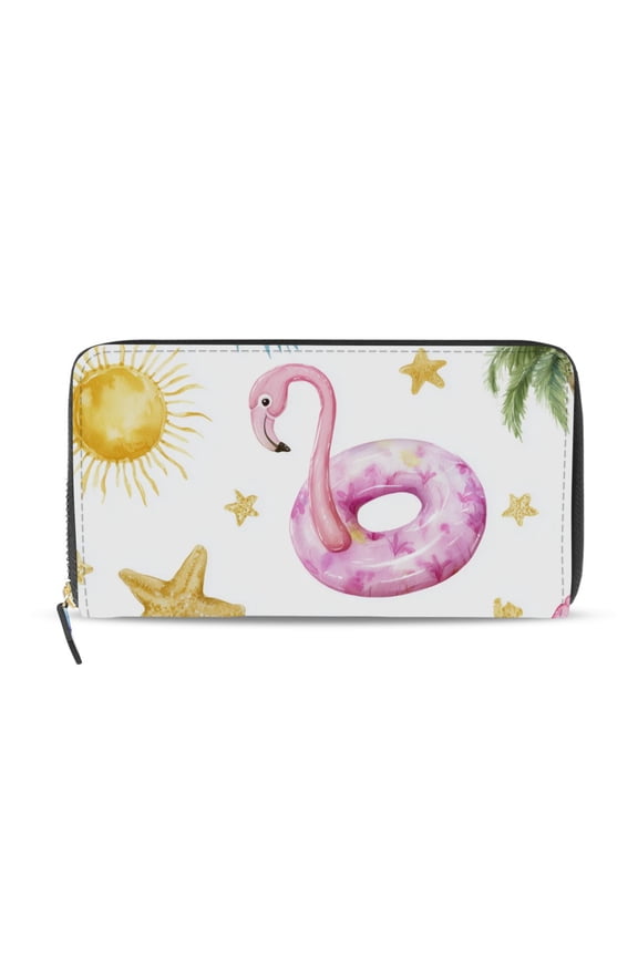 Palm Trees Stars Sun Flotadors Fishes Women's Long Zipper Wallet Bifold Clutch Purse PU Leather Card Cases