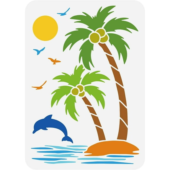 Palm Trees Stencil Dolphin Sunset Seagull Reusable Drawing Stencils DIY Craft Template