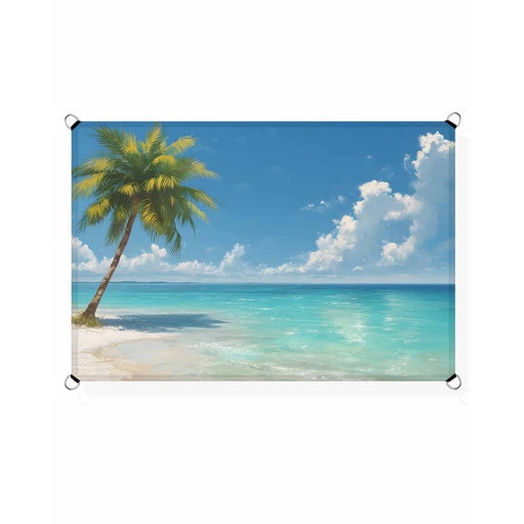 Palm Trees Sun Shade Sail 14'X18' Oceans Blue Sky Clouds Beach Summer Nature UV Block Outdoor Sail Shades Breathable Waterproof Rectangular Sunshade for Patio Garden Pool Pergola Porch