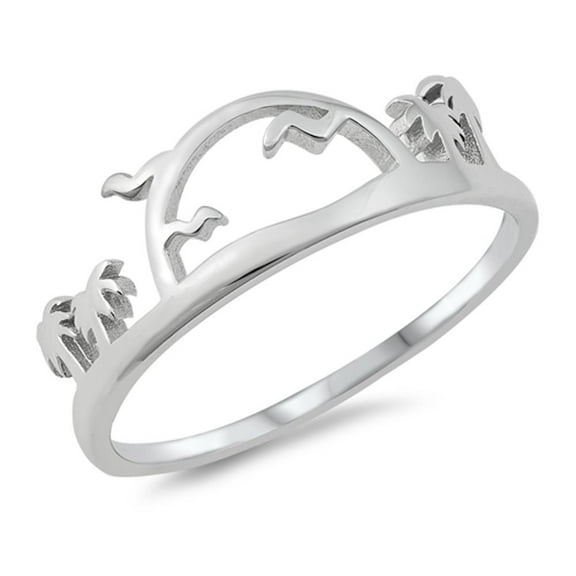 Palm Trees Sunset Paradise Tropical Ring .925 Sterling Silver Band Jewelry Female Male Unisex Size 5