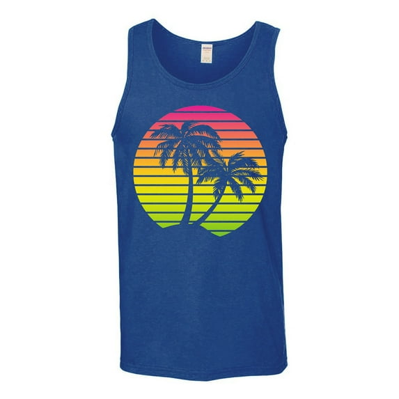 Palm Trees Sunset - Summer Vacation Tropical Beach Tank Top - X-Large - Royal