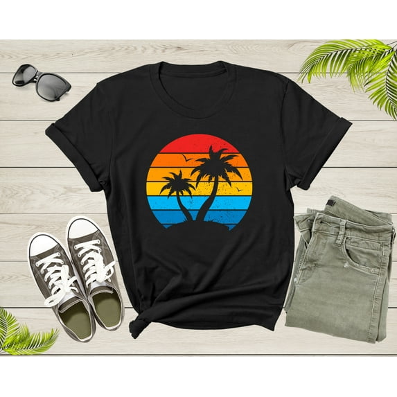 Palm Trees Sunset Sunrise Sea Ocean View Nature Flying Birds T-Shirt Palm Tree Lover Gift T Shirt for Men Women Kids Boys Girls Tshirt