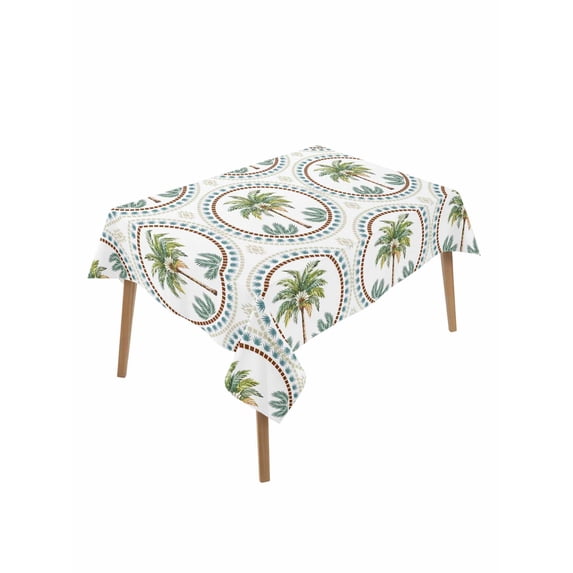 Palm Trees Table Cloth, Waterproof Tablecloth for Rectangle Tables, Green Summer Botanical Watercolor Reusable Washable Fabric Table Cover for Restaurant Kitchen Dining Tables 60"x102"