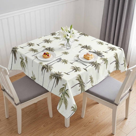 Palm Trees Table Cloth Waterproof Tablecloths, Green Botanical Summer Tropical Plants Tablecloth Dining Table Cover for Kitchen Party Tabletop Outdoor, Square Tablecloth 54x54 Inch