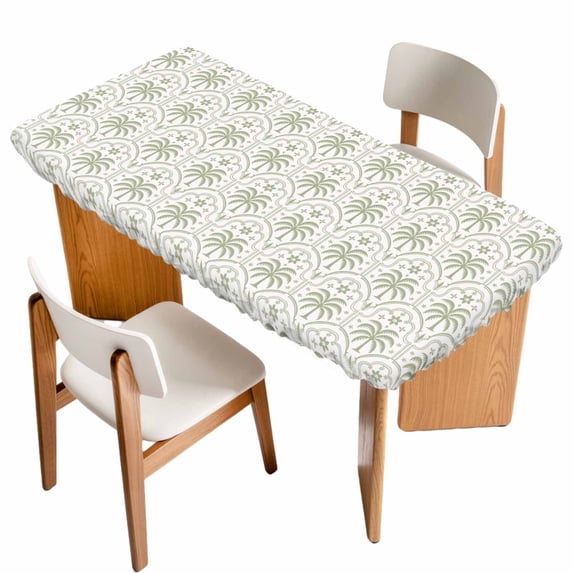 Palm Trees Table Cloths for 4 Foot Rectangle Tables, Summer Tropical Coconut Trees Plants Green Patio Waterproof Elastic Fitted Tablecloths, Washable Rectangular Table Cover for Camping