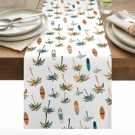 Palm Trees Table Runner 13x36 inch Kayaking Tropical Plants Cotton Linen Dining Table Runner Ideal for Dresser Kitchen Coffee Tables - Machine Washable