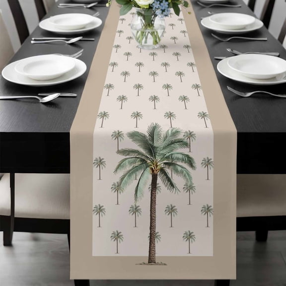 Palm Trees Table Runner 36 Inches Long, Brown Tropical Plants Summer Green Kitchen Coffee Dining Table Decoration for Home Party Birthday Wedding Home Decor 13x36 Inches