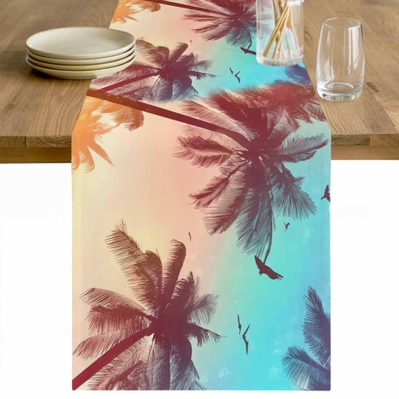 Palm Trees Table Runner 48 Inches Long Farmhouse Dress Scarves, Modern Art Birds Summer Dining Tablerunner for Coffee Table/Kitchen Island/Party Décor, 13" x 48"