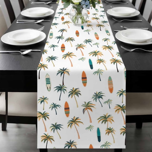 Palm Trees Table Runner 48 Inches Long, Summer Botanical Tropical Plants Kayaks Kitchen Coffee Dining Table Decoration for Home Party Birthday Wedding Home Decor 13x48 Inches