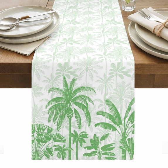 Palm Trees Table Runner - 60 Inch Long, Kitchen Dining Table Runner Dresser Scarves, Green Tropical Plants Summer Forest Scenery Farmhouse Decor for Coffee Tables Wedding Party Banquet