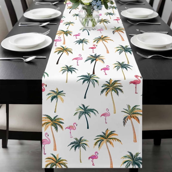 Palm Trees Table Runner 72 Inches Long, Watercolor Tropical Flamingo Summer Kitchen Coffee Dining Table Decoration for Home Party Birthday Wedding Home Decor 16x72 Inches