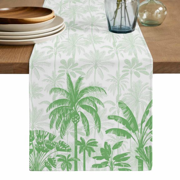 Palm Trees Table Runner, Green Tropical Plants Summer Forest Scenery Washable Cotton Linen Table Runners 36 Inches Long, Dresser Scarf Runner for Nightstand/End Tables/Round Tables 13''x36''