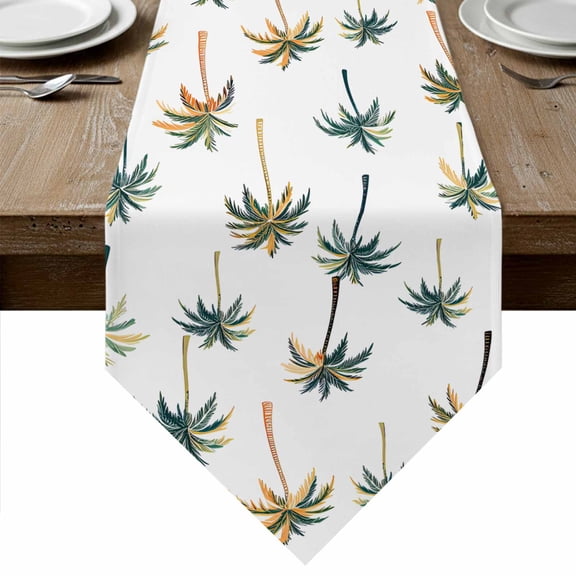 Palm Trees Table Runner Linen Burlap Table Runner 36 Inches Small Watercolor Tropical Summer Botanical Dresser Scarves for Kitchen Island Coffee Dining Party Wedding Banquet Holiday Decor 13"x36"