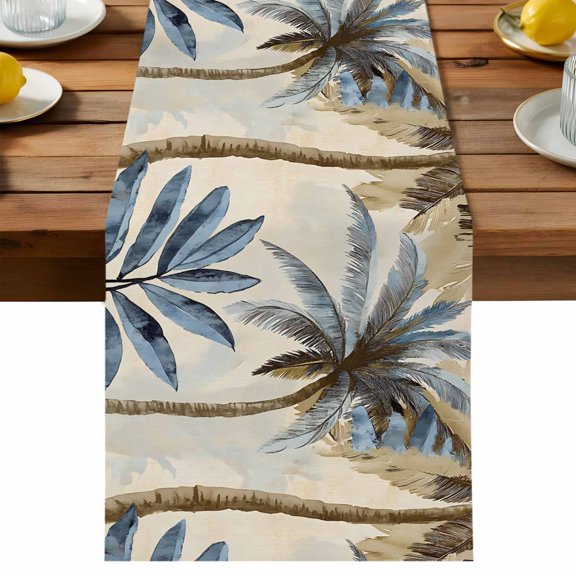 Palm Trees Table Runner, Nature Vintage Cotton Linen Table Cloth, Watercolor Tree Tablerunner for Kitchen Dining Party Wedding Home Decor 13x36 Inch