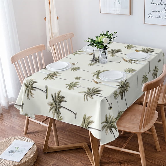 Palm Trees Tablecloth Rectangle Table Cloth 52x70 , Waterproof Tablecloth Outdoor Table Cloth, Green Botanical Summer Tropical Plants Washable Table Cover for Kitchen Dining Party