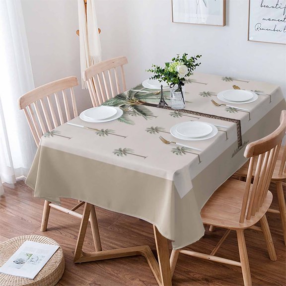 Palm Trees Tablecloth Rectangle Table Cloth 60x84 , Waterproof Tablecloth Outdoor Table Cloth, Brown Tropical Plants Summer Green Washable Table Cover for Kitchen Dining Party