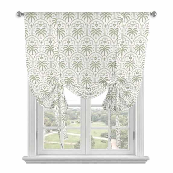 Palm Trees Tie Up Curtains for Windows, Adjustable Balloon Window Shades, Summer Tropical Coconut Trees Plants Green Kitchen Window Treatments Farmhouse Short Curtains with Rod Pocket 42"x45"