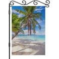 thumbnail image 1 of Palm Trees on Tropical Beach Small Garden Flag Vertical Double Sided 12.5 x 18 Inch Vibrant Blue Sky Empty Hammock Farmhouse Burlap Yard Outdoor Decor, 1 of 6