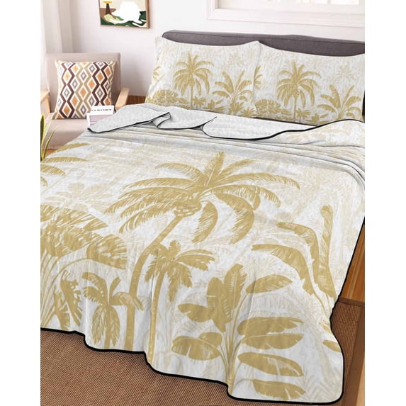 Palm Trees Twin Size Down Alternative Comforter, Lightweight Comforter Quilt Bedding Set with Pillow Shams Yellow Tropical Plants Summer Forest Scenery All Seasons Bed Comforter Duvet Insert 68"x86"