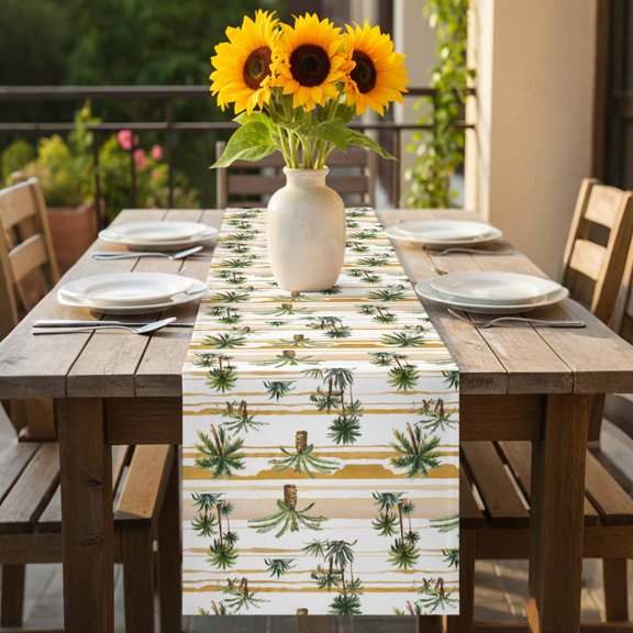 Palm Trees Watercolor Table Runner 36 Inches Long,Kitchen Dining Tablerunners Vintage Summer Tropical Plants Linen Table Runners Dresser Scarves for Home Dinner Wedding Holiday Party Decor