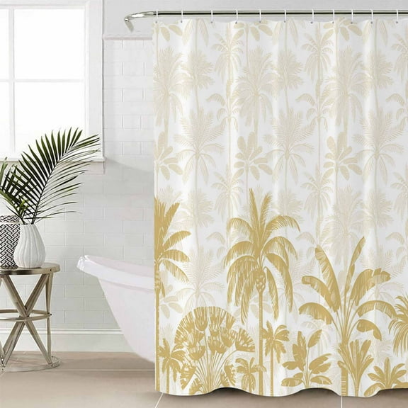 Palm Trees Waterproof Fabric Shower Curtain, Yellow Tropical Plants Summer Forest Scenery Shower Curtain for Bathroom Curtains Bathtubs Hotel Washable Shower Curtains with 12 Hooks Small 36x72in
