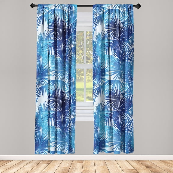 Palm Trees Window Curtains, Chill Hawaii Vibes Tropic Woodland Silhouettes Neutral Exotics Art, Lightweight Decor 2-Panel Set with Rod Pocket, Pair of - 28"x84", Dark Lavender Azure Blue, by Ambesonne
