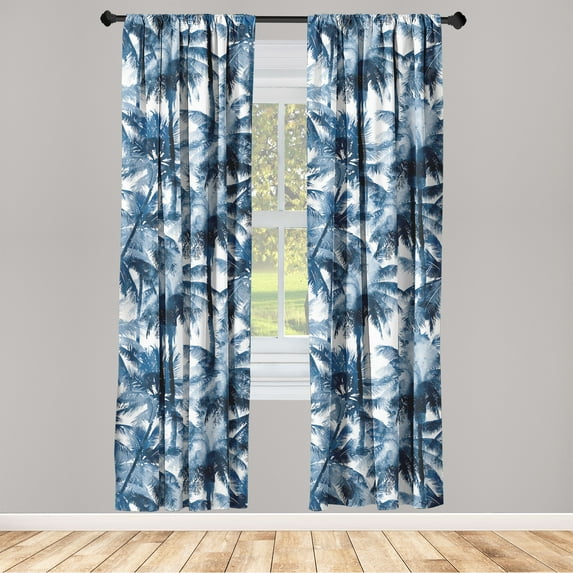 Palm Trees Window Curtains, Vintage Hawaii Vibes Dreamy Silhouettes of Tropical Woods Boho Art, Lightweight Decor 2-Panel Set with Rod Pocket, Pair of - 28"x84", Blue Grey Dark Sky Blue, by Ambesonne
