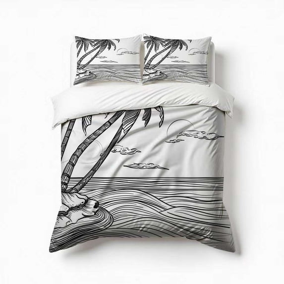 Palm Trees With A Black And White Bedding Set 3 Pcs Soft Microfiber Quilt Cover For Bedroom Decor, Comforter Cover With 2 Pillowcase