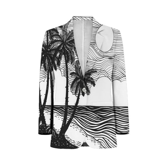 Palm Trees With A Black And White Men Blazers Slim Clothing Summer Jacket Man Oversize Daily Suits Tops