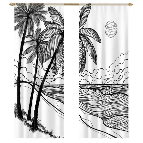 Palm Trees With A Black And White Sheer Window Curtains for Living Room Kitchen Bedroom Tulle Voile Hanging Curtain