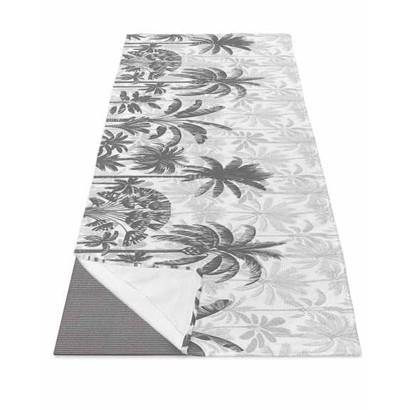Palm Trees Yoga Towel for Hot Yoga Non Slip, Black Grey Tropical Plants Summer Forest Yoga Mat Towel Absorbent Yoga Sweat Towels Microfiber Hot Yoga Blanket for Bikram Pilates 26"x70"