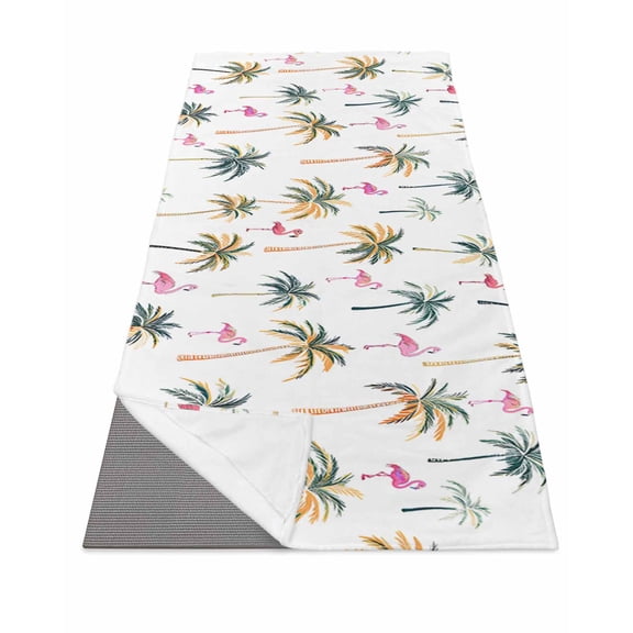 Palm Trees Yoga Towel for Hot Yoga Non Slip, Watercolor Tropical Flamingo Summer Yoga Mat Towel Absorbent Yoga Sweat Towels Microfiber Hot Yoga Blanket for Bikram Pilates 26"x70"